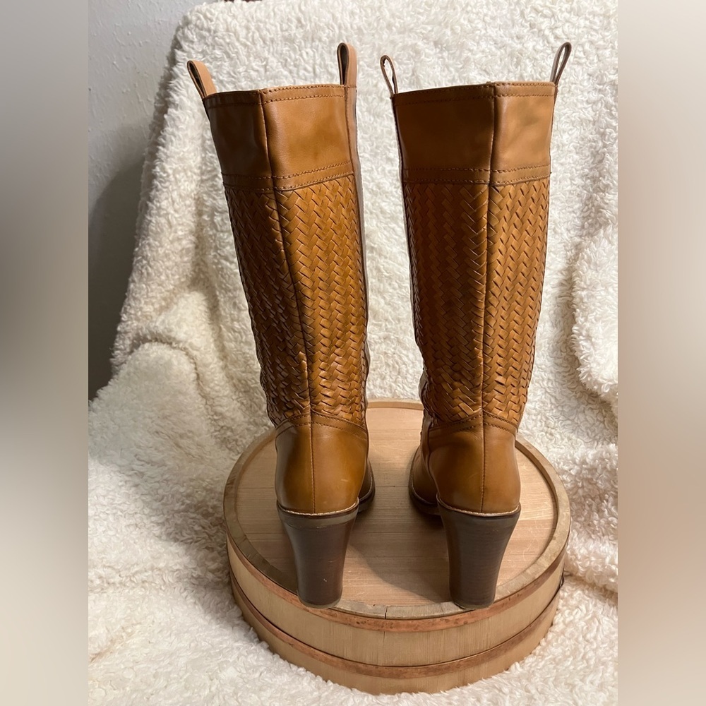 Cole Haan Dallon Vintage Tan Tall Woven Leather Heel Boots Western Size 8.5 - Picture 3 of 8
